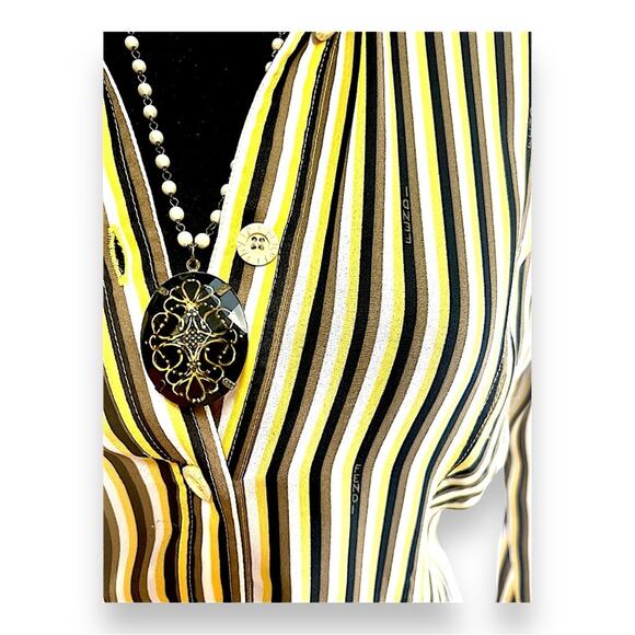 FENDI VTG  Yellow Wh Brown & Black Stripe  Shirt FENDI LOGO fabric & buttons 38 - Picture 12 of 16